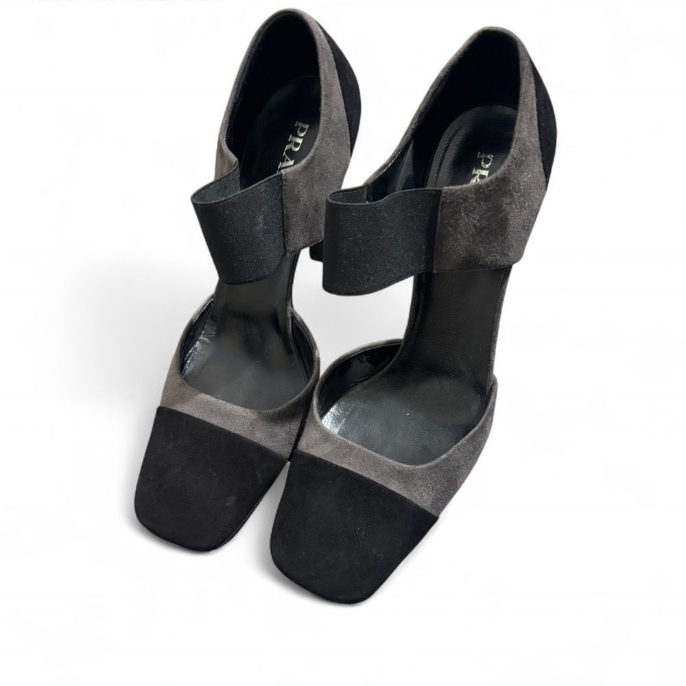 Prada Vintage Suede Colorblock Heels in Black & Gray Size 9 Y2K Designer - Picture 6 of 7